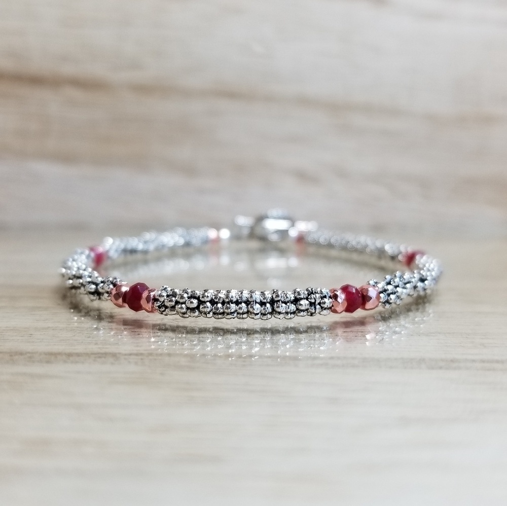 Rose Gold & Ruby Beaded Gemstone Bracelet
